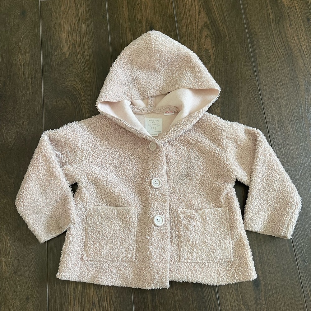 Zara knitwear toddler baby pink furry jacket size 18-24 months
